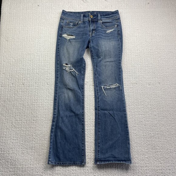 Y2K American Eagle Jeans Womens 2 Reg Original Boot Blue Distressed Denim Cowboy - Picture 1 of 11